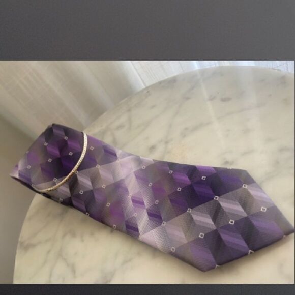 Pierre Cardin Purple Plum Bespoke Geometric Tie - Picture 14 of 14